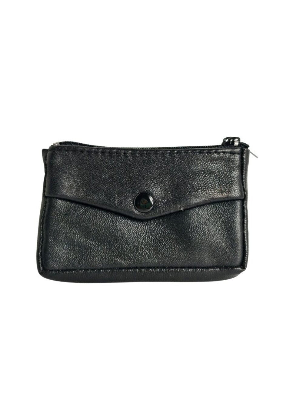 VTG Seattle Genuine Leather Coin Key Case Black Zipper Snap Button Closure HTF